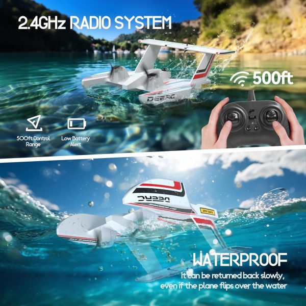 DEERC RC Plane for Water Land & Air, Amphibious Tri-Phibian Aircraft, 3CH Remote Control Plane W/ 2 Batteries, 2.4GHz RTF Airplane Glider for Boy Girl - Image 9