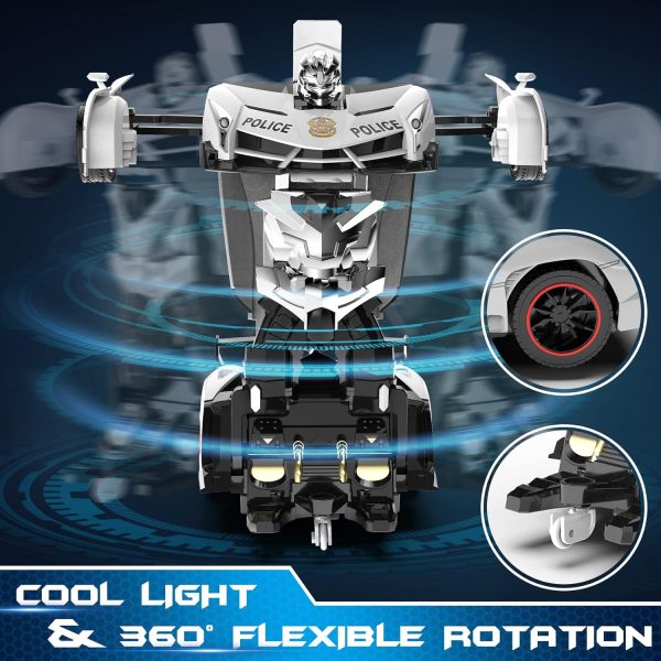 FDJ Remote Control Car - Transform Toys Car Robot, One Button Deformation to Robot with Flashing Light, 2.4Ghz 1:18 Scale Transforming Police Car Kids Toys with 360 Degree Rotating, Girls Boys Toys - Image 5