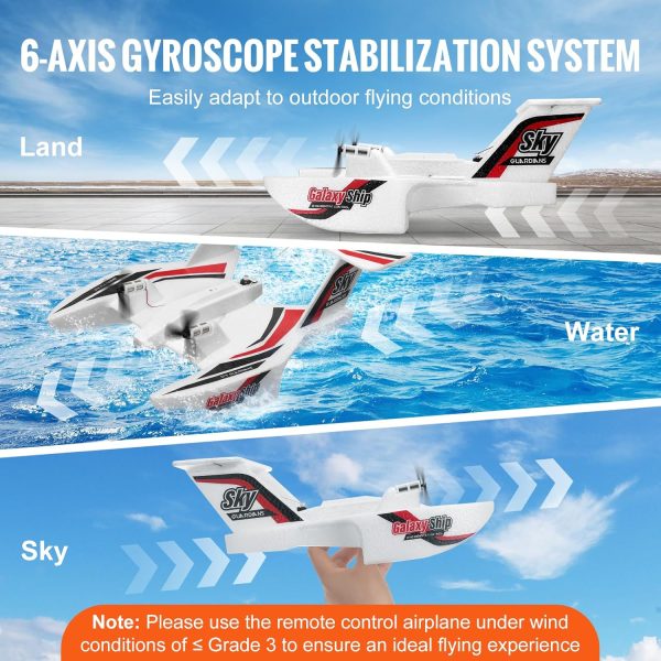 VEVOR RC Plane, 2.4GHZ 3CH RC Airplane with 6-Axis Gyro Stabilizer&2 Batteries, Ready to Fly Amphibious Aircraft Plane Toy for Adults Kids Beginners Boys Birthday/Xmas Child Gift - Image 4