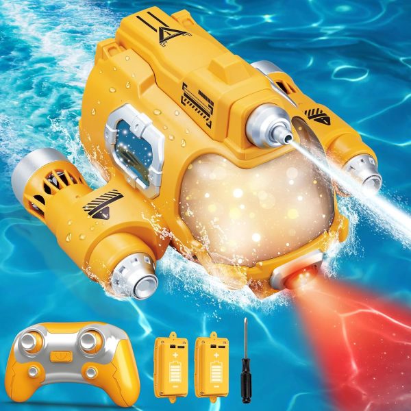 Whimsyland Remote Control Boat for Kids 6+, 2.4GHZ Mini RC Boat with Spray Water Pump and Led Lights Lakes & Swimming Pool Toys, 2 Rechargeable Batteries （Yellow） - Image 2