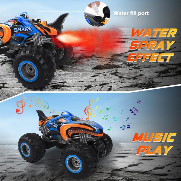 1:16, 2.4 GHz All Terrain Monster Truck, RC Truck 2 Rechargeable Batteries for 80 Mins Play, Spray Remote Control Car for Boys 8-12 and Girls or Adult, MK724A - Image 4