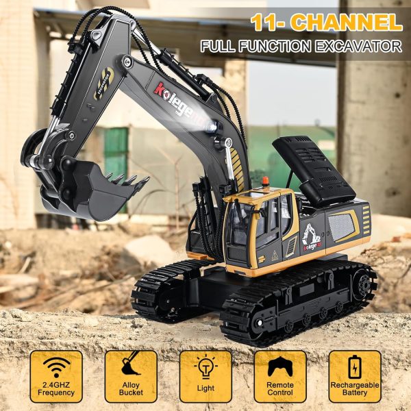 kolegend Remote Control Excavator Toy 16 Inch, 11 Channel RC Construction Vehicles Hydraulic Haulers Digger Toys Gift for 6 7 8 9 10 Years Old Kids Boys - Image 6