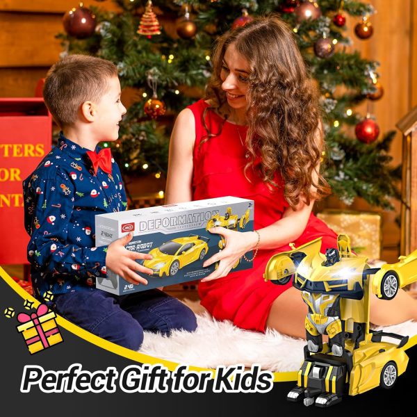 Remote Control Car，Transform Robot RC Cars with Cool LED Headlights, 2.4Ghz Toys Car with 360 Degree Rotation and One-Button Deformation, Christmas Birthday Gifts for Boys Girls(Yellow) - Image 9