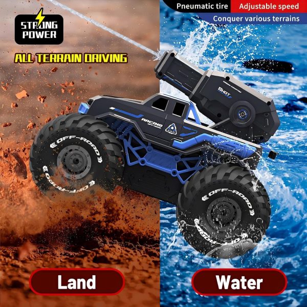 1:16 4WD Remote Control Monster Truck All Terrain Amphibious RC Car Boat with Water Spray Gun Two Batteries Waterproof and Durable Electric RC Truck for Boys and Girls for Kids Ages 6+ - Image 4