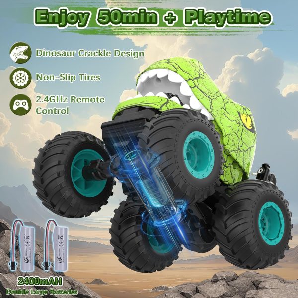 Dinosaur Remote Control Car - RC Car Toys for 4 5 6 7 8 Year Old Boys, 2.4Ghz RC Drift Monster Truck, 360°Rotating Stunt Car with Spray, Light & Sound, Birthday Xmas Gifts for Kids Age 4-6 5-7 8-12 - Image 6