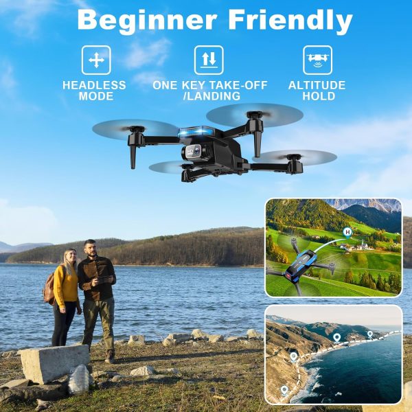 Drone with 1080P Camera - Foldable Remote Control Quadcopter with Voice Gesture Control, 3D Flip, One Key Start, Emergency Stop, 2 Batteries, Easier to use, Toy for Kids Adult Beginners - Image 4