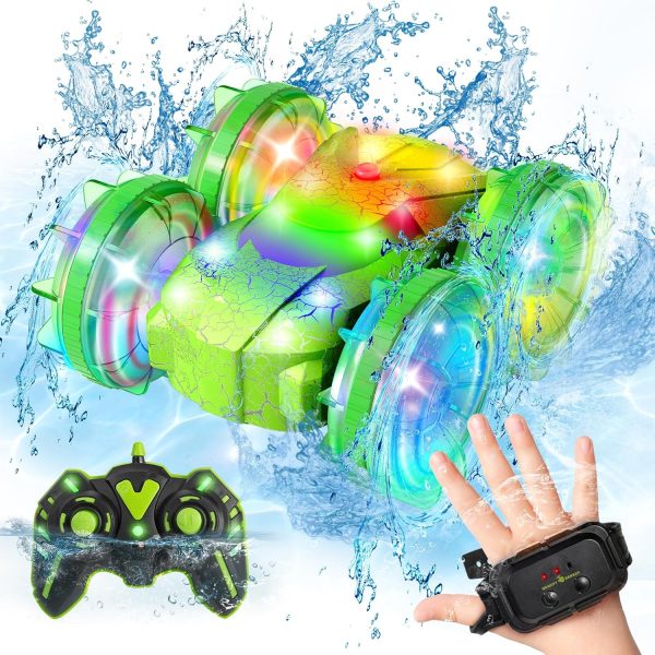 Amphibious RC Car with Lights for Kids 6-12 Year Old,2.4 GHz Remote Control Boat RC Monster Truck 4WD Vehicle Gifts,Waterproof Hand Controlled Boat 360° Rotating Water Beach Pool Toys for Boys Girls - Image 2