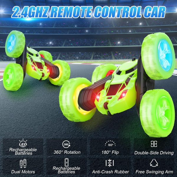 Remote Control Car, 360° Rolling Rotating 2.4GHz 4WD RC Cars for Kids, Boy Toys Age 6 7 8 9 10 Years Old, RC Crawlers for Boys Girls Birthday-Green - Image 3