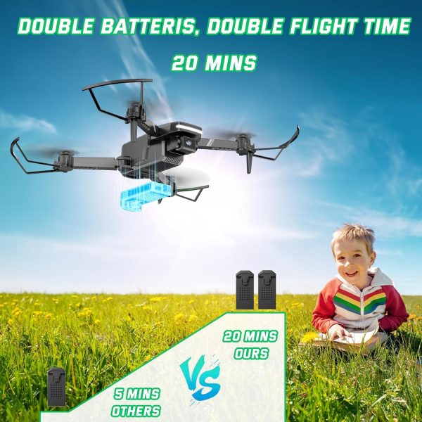 Drone with Camera for Kids - RC Helicopter Boy Gifts Toys, Mini FPV Drones with 1080P HD Camera, Foldable Remote Control Quadcopter with One Key Start, Stable Hover, Gesture Selfie, 2 Batteries, Black - Image 8