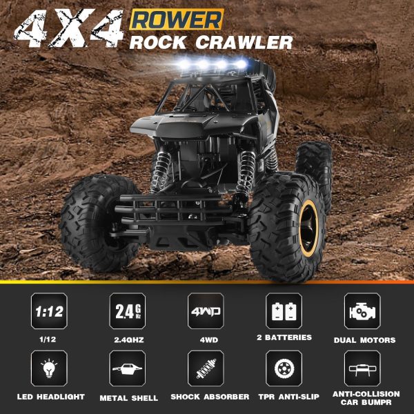 RC Cars Remote Control Car 1:12 Off Road Truck, Metal Shell LED Headlights Offroad Monster RC Truck, 4x4 All Terrain Hobby RC Cars Toys for Boys Kids Adults Gifts 8-12 - Image 8