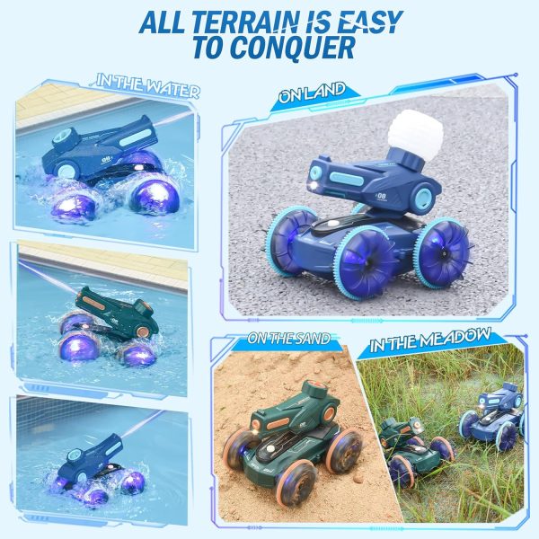 Amphibious Remote Control Car for Boys 4-12, 2.4G Shoot Water Rc Cars for Boys Age 8-12, Off Road Hand Controlled Rc Car, Boys Toys 6-8 Years Old Birthday Gift Christmas Toys 3-12 Year Old-Green - Image 5