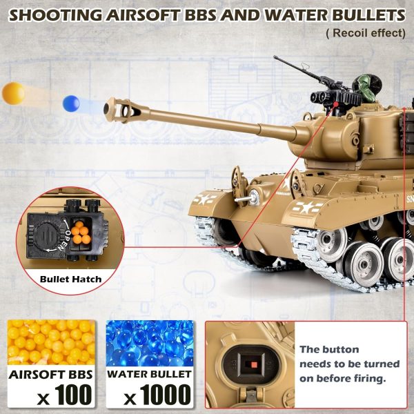 1:18 RC Tank, 2.4Ghz US M26 Pershing Remote Control Model Toy Tank That Shoots BBS and Water Bombs, Military RC Vehicle for Adults and Kids, Army Toys with Smoke, Sound and Recoil - Image 7