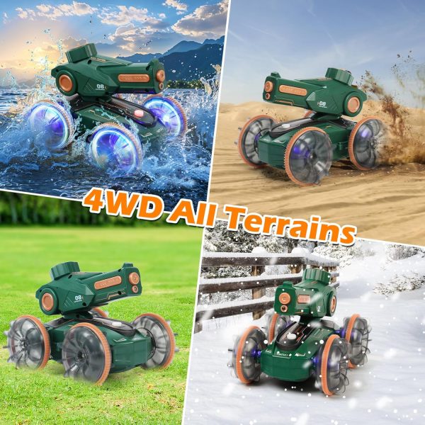 Toys for Kids 6-12 Remote Control Car Boat Gifts for Boys 5-7 8 9 10 11 Year Old Amphibious RC Gesture Stunt Water Squirt Tank with Lights & Self-Dispensing Cool Outdoor Summer Beach Pool Toy - Image 3