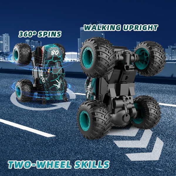 Monster Truck Toys, 2.4Ghz RC Monster Trucks for Boys, 1:20 Dinosaur RC Cars with Light & Music, Remote Control Truck with Stunt, 360° Spin, Walk Upright& Drift, Remote Control Car for Boys 4-7 - Image 3