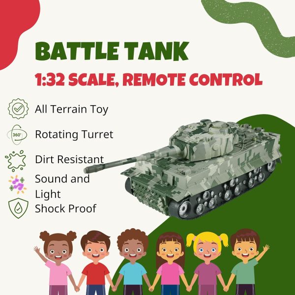 Roxie RC Tank Set, Remote Control Tank with Realistic Sounds and Lights, RC Army Tank Military Car Toys for Kids Boys Girls, TOYCAR128_1, Khaki - Image 7