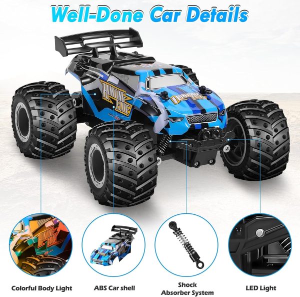 Remote Control Car, Remote Control Truck, 2.4Ghz All Terrain Off-Road Monster Truck, 20 KM/H Rc Cars with LED Bodylight and 2 Rechargeable Batteries Toys for Boys - Image 6