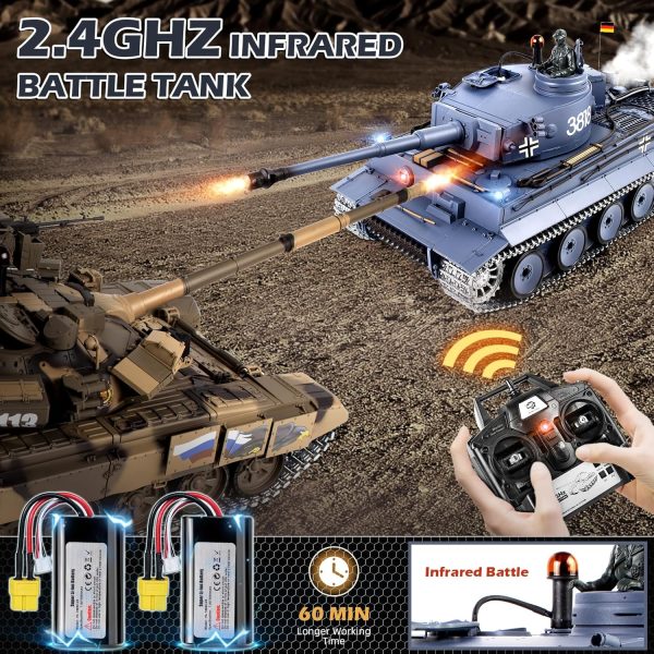 1/16 RC Tank, Metal Tiger I Army Toy with Smoke, Sound and Lights, Remote Control Tank That Shoots with Upgraded Metal Tracks, Idler and Sprocket Wheel, Steel Gearbox, Rechargeable Batteries*2 - Image 5