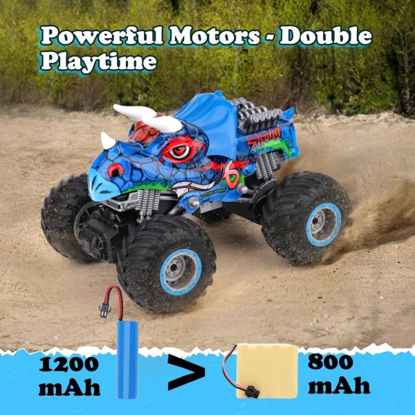 Remote Control Monster Trucks for Boys Age 4-7 8-12 Year Old - RC Dinosaur Car Toys for Kids, Ideas Christmas and Birthday Gifts, 2.4 GHz Multi-Terrain Off-Road Cars with Music Lights Spray - Image 4