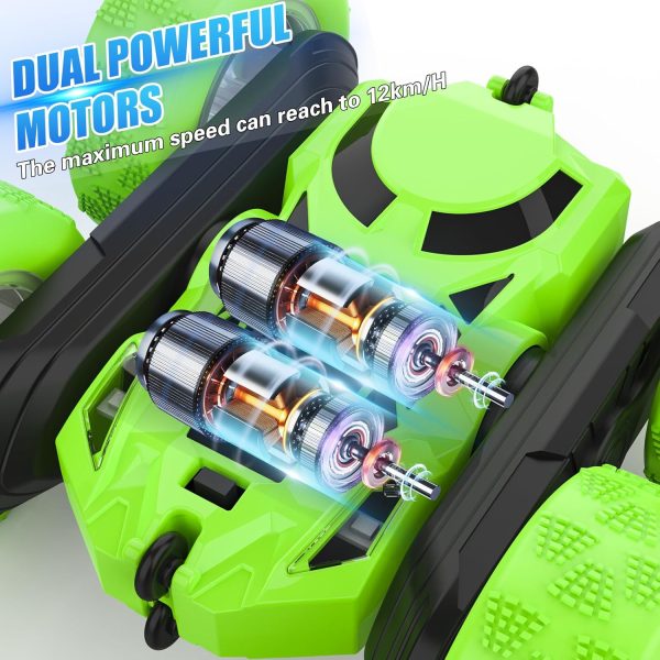 Remote Control Car, 360° Rolling Rotating 2.4GHz 4WD RC Cars for Kids, Boy Toys Age 6 7 8 9 10 Years Old, RC Crawlers for Boys Girls Birthday-Green - Image 6