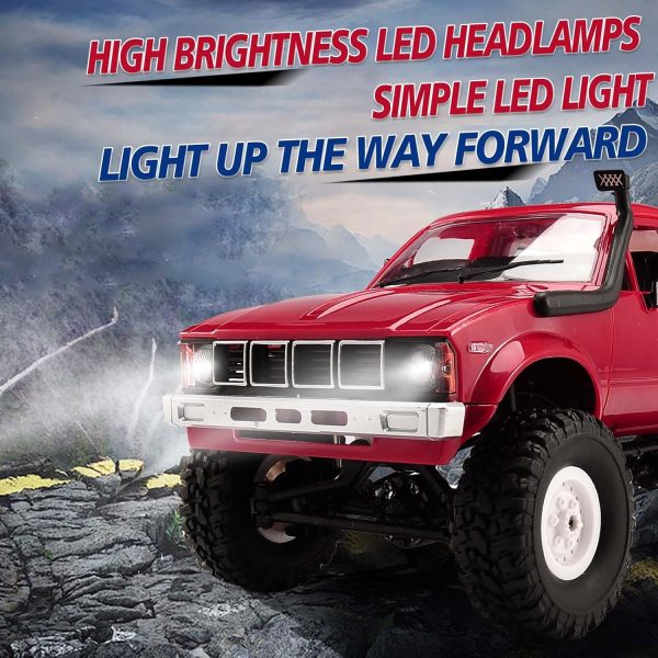 Remote Control Truck, C24 RC Car 2.4G 4WD 4x4 Off-Road Rock Crawler Electric Buggy Semi Truck and Trailer,All Terrain RTR Racing Vehicles with LED Lights Boys and Adults Gifts Toys (Red-2 Battery) - Image 7