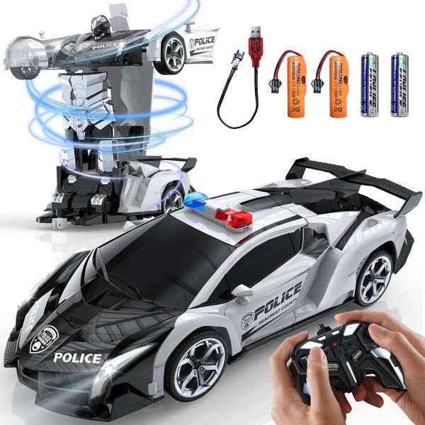 KKM Remote Control Car Toy, 2.4Ghz Transform Robot RC Cars with Flashing Light, 1:18 Scale One Button Deformation Toy Gift Car & 360° Rotating Drifting RC Toy Car for Age 6-12 Years Boy Kids-Black - Image 2