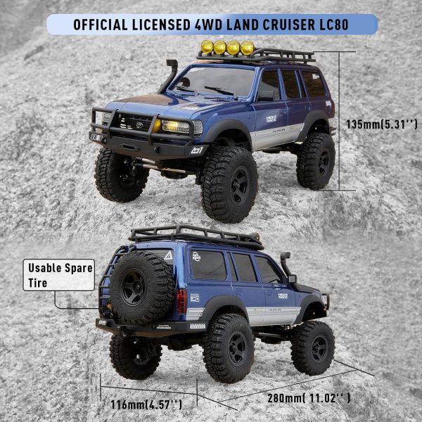 BEEZRC FMS RC Crawler 1/18 FCX18 Land Cruiser LC80 RTR Toyota Licensed 4WD RC Rock Truck 2.4Ghz 900mAh Hobby Grade RC Car Model Mini Remote Control Car Off Road Vehicle FMS11831RTRYL (Yellow) - Image 2