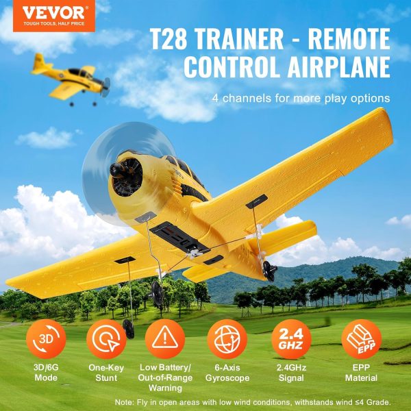 VEVOR RC Plane, 2.4GHZ 4 Channel RC Airplane with 6-Axis Gyro Stabilizer&2 Batteries, Ready to Fly T28 Trainer Aircraft Plane Toy, RC Glider for Adults Kids Beginners Boys Birthday/Xmas Child Gift - Image 3