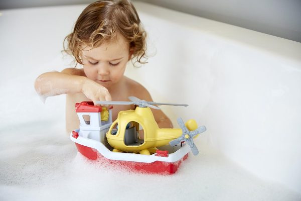 Green Toys Rescue Boat with Helicopter Red, 1 EA - Image 3