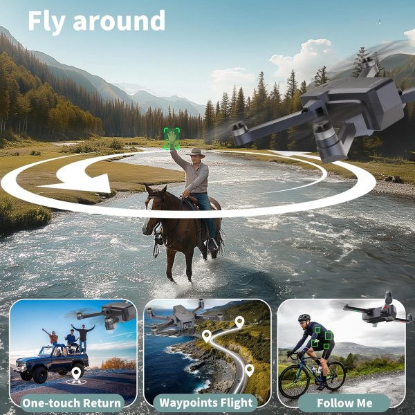 GPS Drone with Camera for Adults 4k, Auto Return Brushless Motors Drones for Adults Beginners 2 Camera FPV RC Drones Foldable Quadcopter Follow Me Circle Fly Under 249g TT36 with Carrying Bag - Image 4