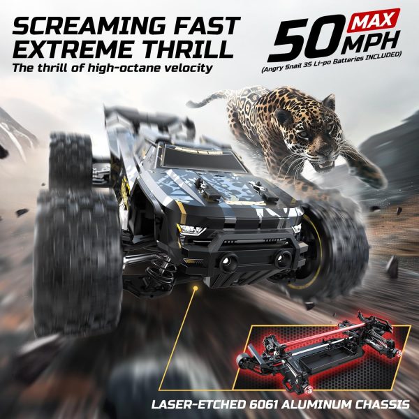 DEERC 1:14 Fast Brushless RC Cars for Adults & Boys, Max 50+ MPH, 2 3S Lipo Batteries 4x4 Waterproof RC Truck, High Speed Offroad Remote Control Car, All Terrain RC Truggy for Snow,Sand & Mud - Image 3