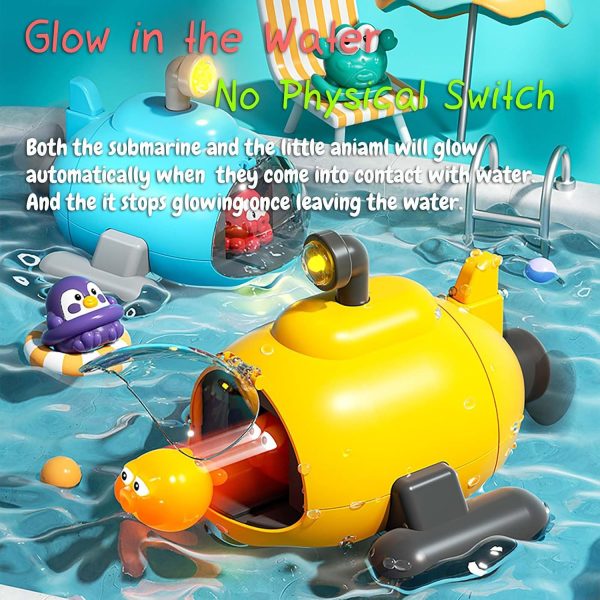 Multifunctional Submarine Bath Toy, 3 in 1 Submarine Water Toy Bathtub Wind-up Submarine | Moves in The Water | Ejects Little Animal | Glows in The Water Automatically (Yellow) - Image 4