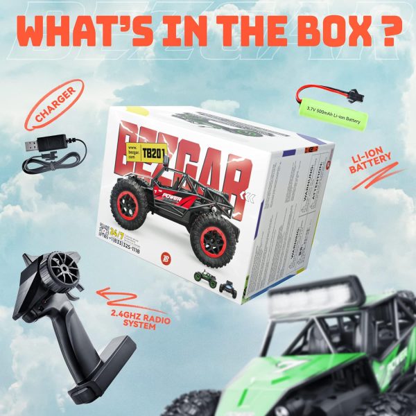 BEZGAR TB201 RC Cars-1:20 Scale Remote Control Car-2WD High Speed 20 Km/h Electric Toy Off Road Vehicle Monster Truck Crawler with LED Headlight and Rechargeable Battery for 4-7 Year Old Boys Girls - Image 7