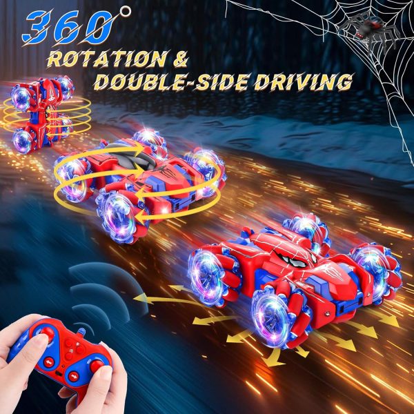 Spider Remote Control Car, 2.4Ghz RC Cars with Headlight Double Sided Off-Road 360° Rotating RC Drift Car Toys, Rechargeable 4WD RC Stunt Car Indoor Outdoor Spider Toys for Boys 4-6 5-7 8-13 - Image 3