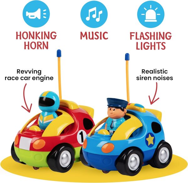 PREXTEX Cartoon Remote Control Car - 2-Pack Police Car and Race Car Toddler Toys - RC Cars for Kids with Different Frequencies - Easy Remote Control Toy and Thoughtful Gifts for Boys and Girls - Image 4