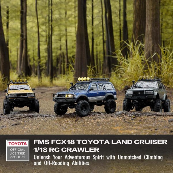 FCX18 FMS RC Crawler Toyota Cruiser LC80-1/18 Offroad Trucks 4X4 RC Rock Crawler with 2.4Ghz Transmission, Portal Axles, LED Lights, 7.4V 900mAh Battery, USB Charger for Adults (Grey) - Image 4