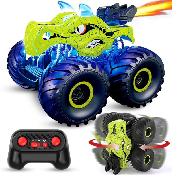 Remote Control Car, 2.4GHz Monster Trucks for Boys Girls with Light, Sound & Spray, Stunt Car Toys Gift for Kids 3 4 5 6 7 8, 4WD All Terrain RC Cars for Toddlers with 2 Batteries - Image 2