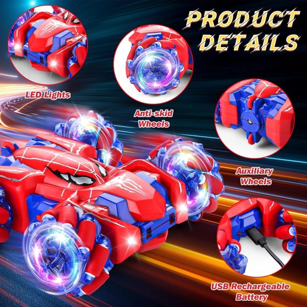 Spider Remote Control Car, 2.4Ghz RC Cars with Headlight Double Sided Off-Road 360° Rotating RC Drift Car Toys, Rechargeable 4WD RC Stunt Car Indoor Outdoor Spider Toys for Boys 4-6 5-7 8-13 - Image 4