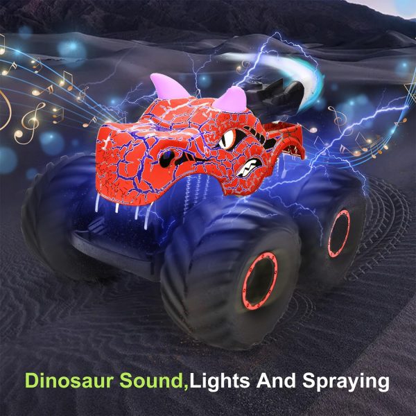 Remote Control Dinosaur Car Toys for Kid Boys, 2.4GHz RC Monster Truck Toys with Spray, Light, Sound, Indoor Outdoor All Terrain RC Car Toy, for 4-12 Kids (Red) - Image 9