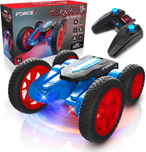 Force1 Tornado Red LED Remote Control Car for Kids - Double Sided Fast RC Car, 4WD Off-Road Stunt Car with 360 Flips, All Terrain Tires, LEDs, RC Crawler Rechargeable Toy Car Battery, Kids Car Remote - Image 2