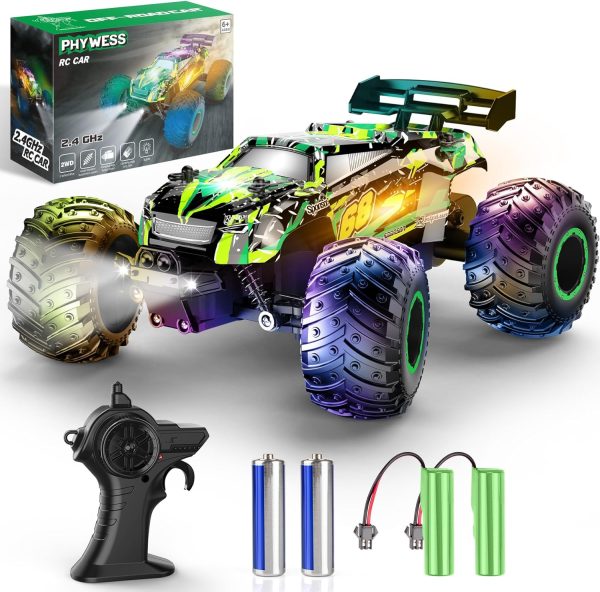 Remote Control Car, RC Cars Toys for Boys 5-7, Off Road Kids Toys for Girls, 2.4Ghz 20 KM/H Monster Truck Toys Cars Gifts for 6 Year Old Girl, RC Truck with Car Body Lights & Headlights - Image 2