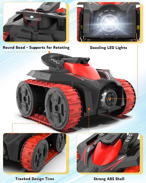 Eulogia RC Tracked Tank, Remote Control Stunt Car, 360-degree Upright Rotations, Multi-Driving with Headlight, All-Terrain Car Toys as Birthday Christmas New Year Gift for 5-12 Kids Boys Girls (Red) - Image 5