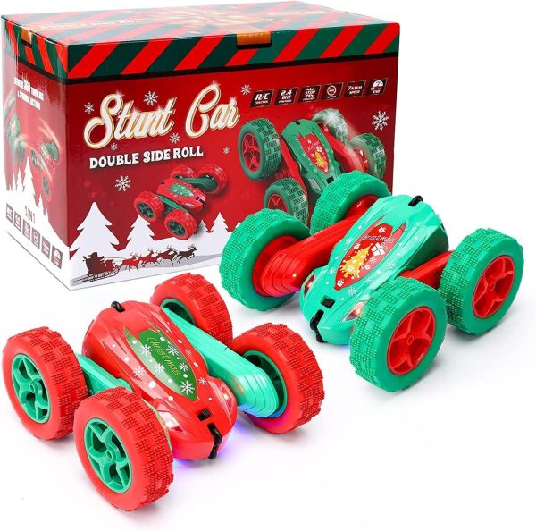 2-Pack Kids Remote Control Stunt Car - 2.4GHz High-Speed Rock Crawler, 360° Rotating 4WD Off-Road Double-Sided Spin and Tumble - Perfect Christmas Gift - Image 2