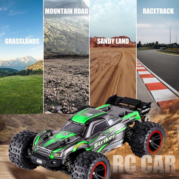 1:14 Scale RC Cars 75 KMH Brushless Remote Control Car 4X4 Fast RC Truck for Adult Boys 2.4 GHz All Terrains RC Buggy Off-Road Hobby RC Trucks RC Monster Trucks with 2 Batteries (Green) - Image 5