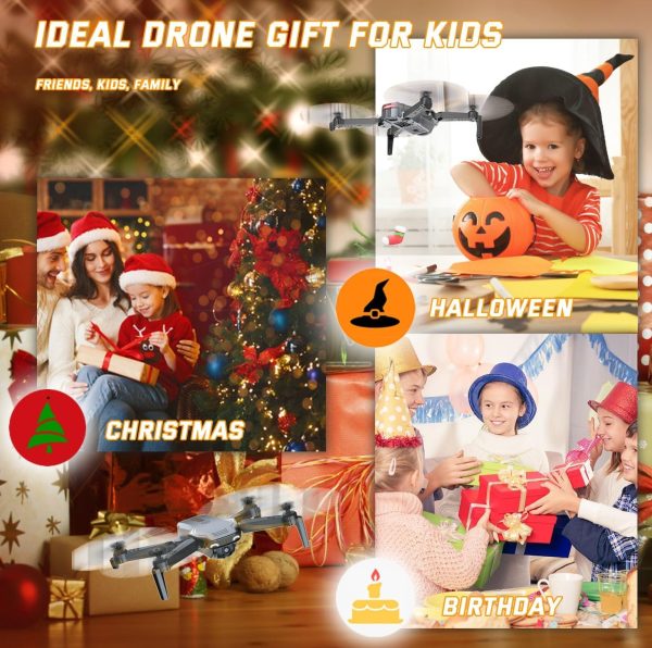 Drones for Kids Beginners - Foldable HD 1080P Drones with Camera 2 Batteries,Wifi Remote Control,Gestures Selfie,One Key Start,360° Flips,Full Guards,Headless Mode,Boys Toys/Gifts(Black) - Image 6