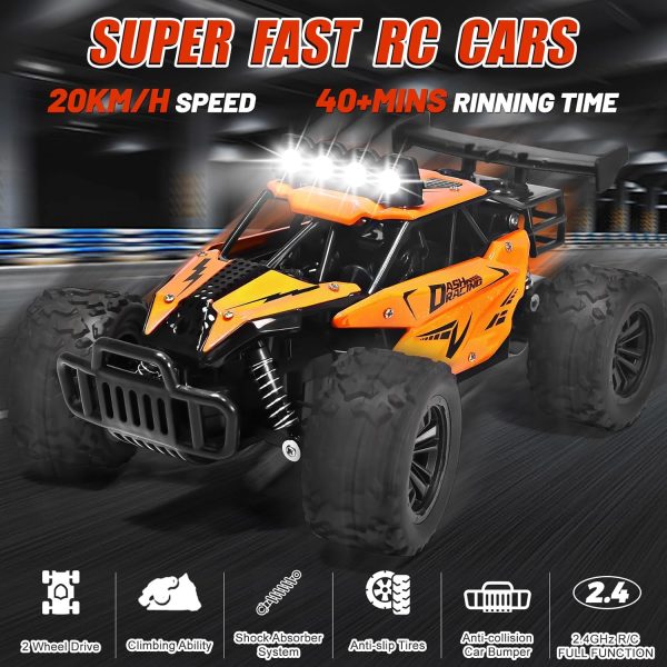 1:16 Scale Remote Control Car - 2.4GHz High Speed 20KM/H All Terrain RC Monster Truck Off Road with LED Headlights and Rechargeable Battery Xmas Gift for Adults Boys Age 8-12 - Image 3