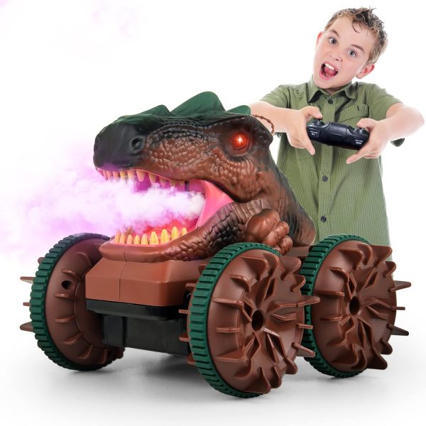 Cheerwing Remote Control Car Dinosaur Toys for Kids Boys,2.4GHz Amphibious Waterproof RC Dinosaur Car with Light,Spray,Sound 360° Rotating Function,All Terrain RC Monster Truck - Image 2