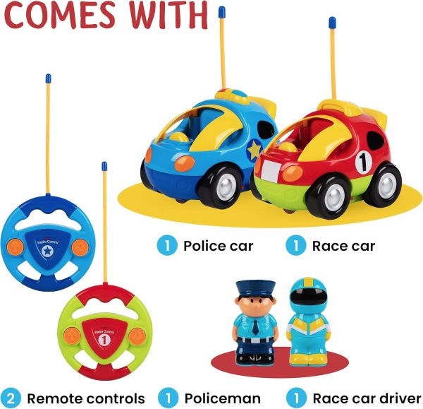 PREXTEX Cartoon Remote Control Car - 2-Pack Police Car and Race Car Toddler Toys - RC Cars for Kids with Different Frequencies - Easy Remote Control Toy and Thoughtful Gifts for Boys and Girls - Image 3