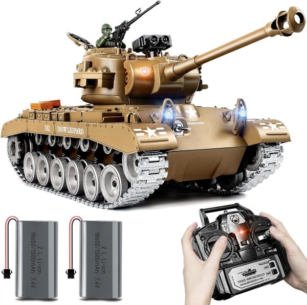 1:18 RC Tank, 2.4Ghz US M26 Pershing Remote Control Model Toy Tank That Shoots BBS and Water Bombs, Military RC Vehicle for Adults and Kids, Army Toys with Smoke, Sound and Recoil - Image 2