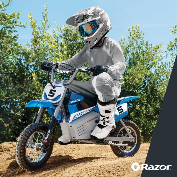 Razor MX350 Dirt Rocket Electric Motocross Off-Road Bike for Age 13+, Up to 30 Minutes Continuous Ride Time, 12" Air-Filled Tires, Hand-Operated Rear Brake, Twist Grip Throttle, Chain-Driven Motor - Image 7