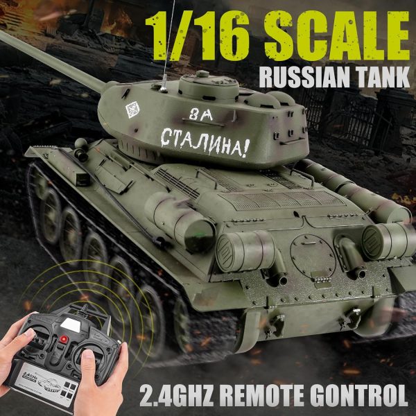 RC Tanks Henglong Russian T-34/85 Medium Tank, 1: 16 2.4ghz Tank Model That Shoots, Remote Control Tank Vehicles with Sound & Light for Ages 14+ - Image 3